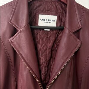 COLE HAAN Women’s Leather Jacket Burgundy, Merlot, Deep Red